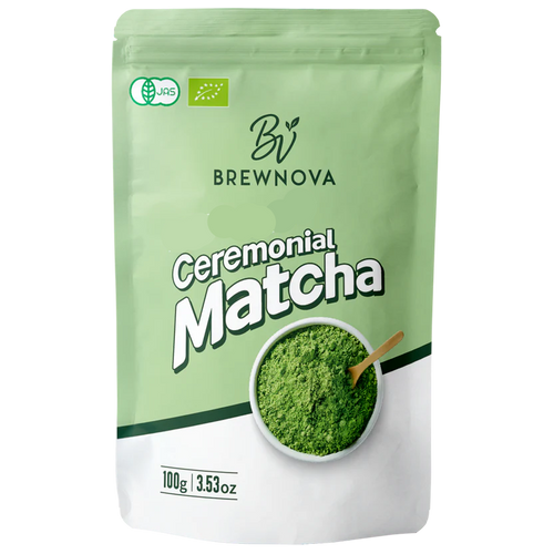 Brewnova Ceremonial Matcha packaging on a white background
